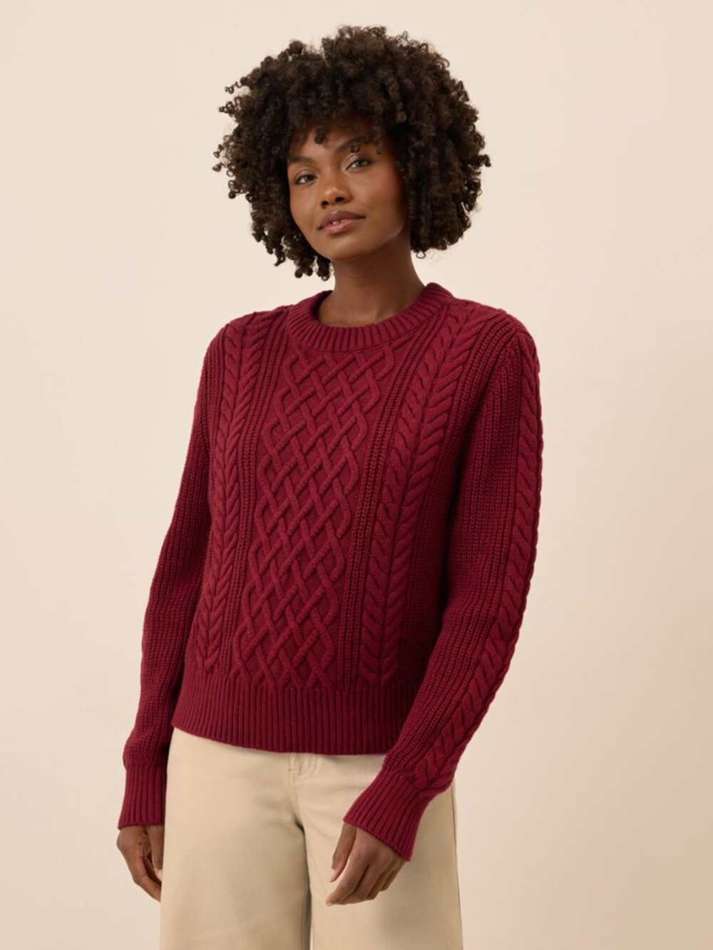 Pact Organic Luxe Knit Cable Crew Sweater Size S